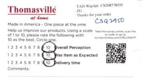 Patrick Burlington NC CSQ2950 Survey Card