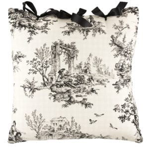 Bouvier Black Collection - Square Ribbon Tie Pillow in Toile Print