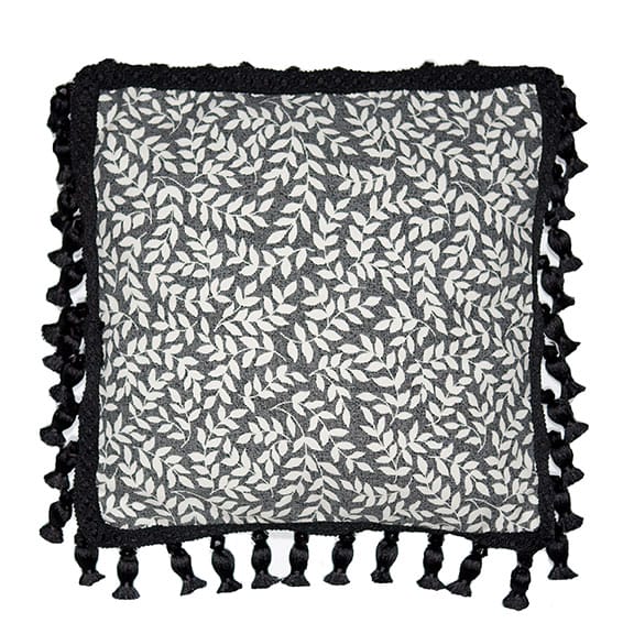 Bouvier Black Collection - Square Leaf Pillow with Black Tassel Trim