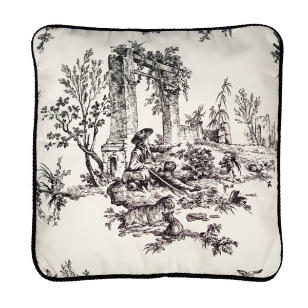 Bouvier Black Collection - Square Toile Pillow with Black Piping