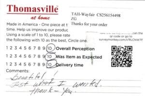 Stefanie Reading PA SC2950-BBT Survey Card