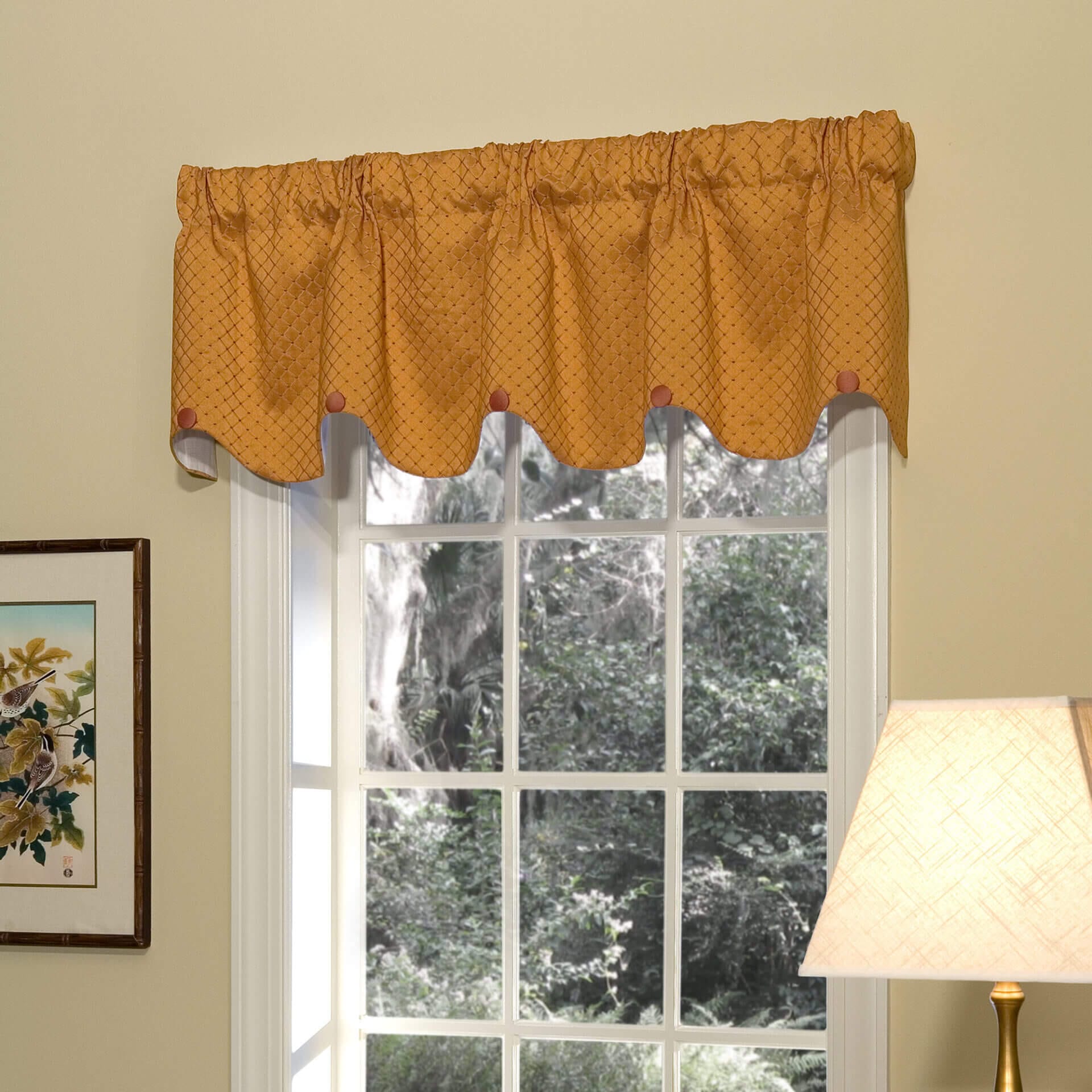 Erin Scalloped Valances - Diamond with Orange Buttons - B09