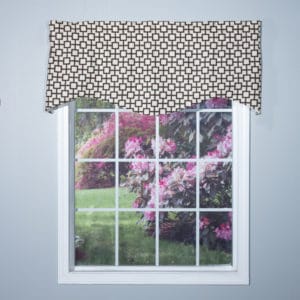 Brown window panel patterned scalloped valance image