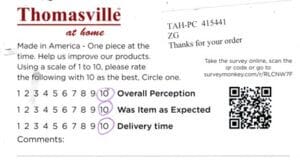 Lester Camden DE WVAL7250-CBL Survey Card