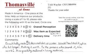 Linda Auburn NY EMP1445-SZM Survey Card
