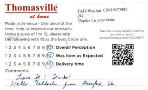 Marilyn Fairfax VA SC7535 VAL7535 Survey Card