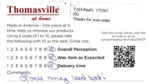 Coleen Big Rapids MI CSQ7250 ES7250-CBL Survey Card