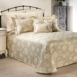 Adele Bedspread Image cream and tan floral jacobean pattern, all cotton