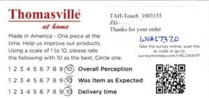 April Finksburg MD WVAL7320 Survey Card