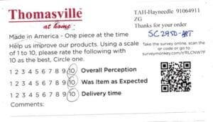 Ashley Raeford NC SC2950-BRT Survey Card