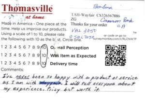 Barbara Cameron Park CA VAL3050 CSQL3050 Survey Card