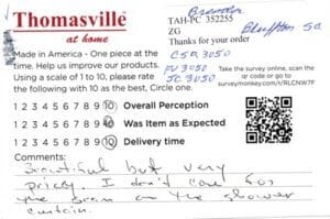 Brenda Bluffton SC CSQ3050 FV3050 SC3050 Survey Card