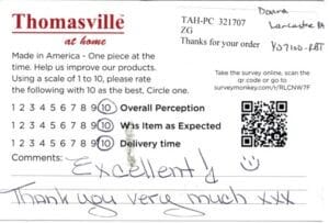 Donna Lancaster PA YD7100-RBT Survey Card