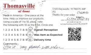 Nancy Clifton Park NY CSQ2950 Survey Card