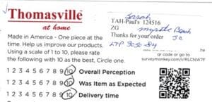 Sarah Myrtle Beach SC LTP3050-84 Survey Card