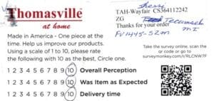 Sherri Tecumseh MI FV1445-SZM Survey Card