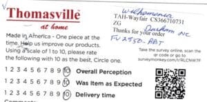 Wilhamena Durham NC FV2950-BBT Survey Card