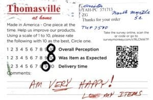 Anita North Myrtle SC TUP7500 Survey Card