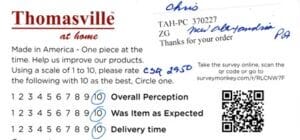 Chris New Alexandria PA CSQ2950 Survey Card