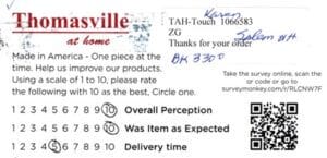 Karen Salem NH BK3300 Survey Card