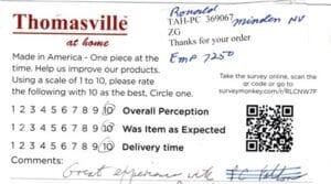 Ronald Minden NV EMP7250 Survey Card