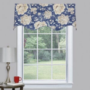 Seabrook Scalloped Filler Valance in blue and cream floral pattern 52 inches wide