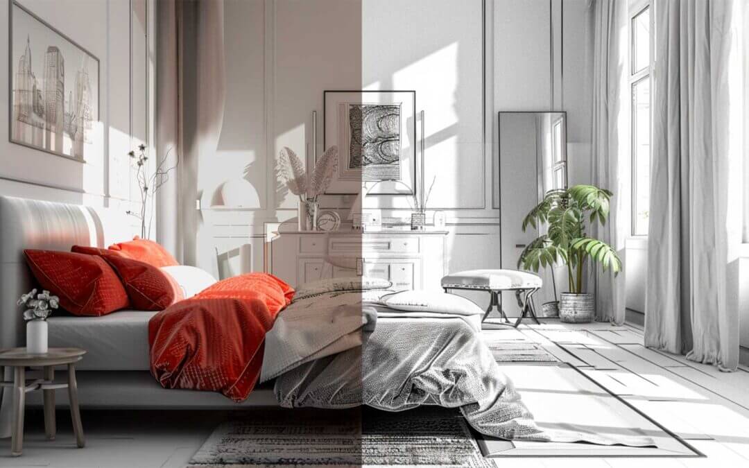 interior design illustration of a bedroom