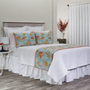 Cotton Queen Bed Throw with 2 Standard Shams - Coral Beach Seaglass