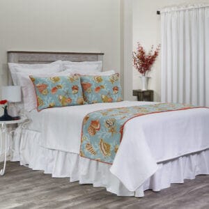 Cotton Queen Bed Throw with 2 Standard Shams - Coral Beach Seaglass