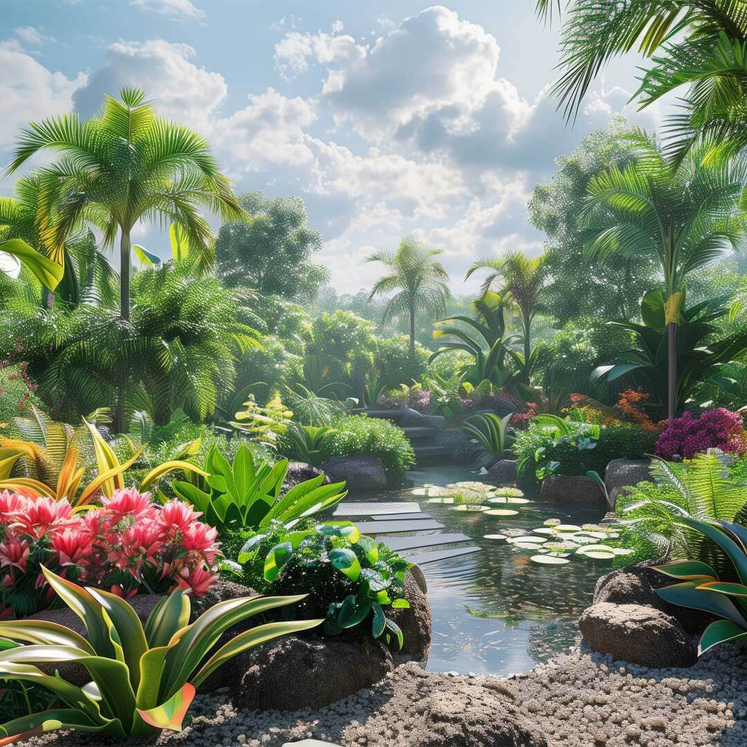 Lush outdoor garden scene