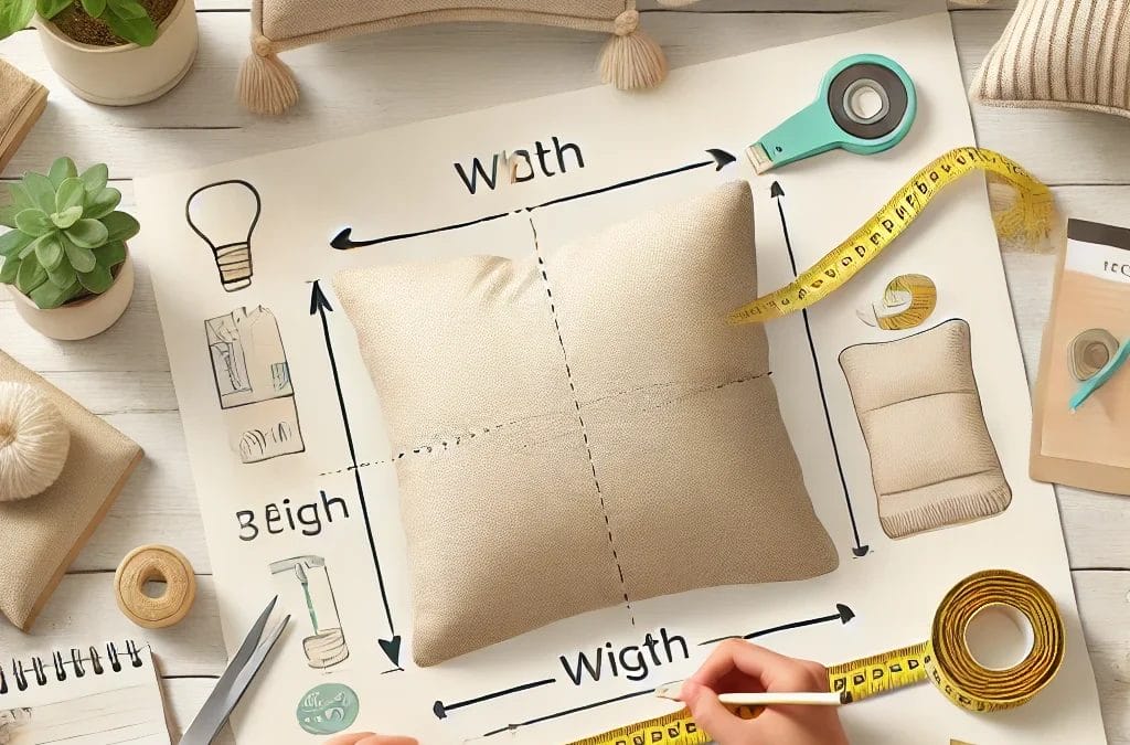 A-step-by-step-guide-visualized-for-measuring-a-pillow-like-a-pro.-The-image-features-a-neatly-arranged-workspace-with-a-soft-pillow-a-measuring-tape